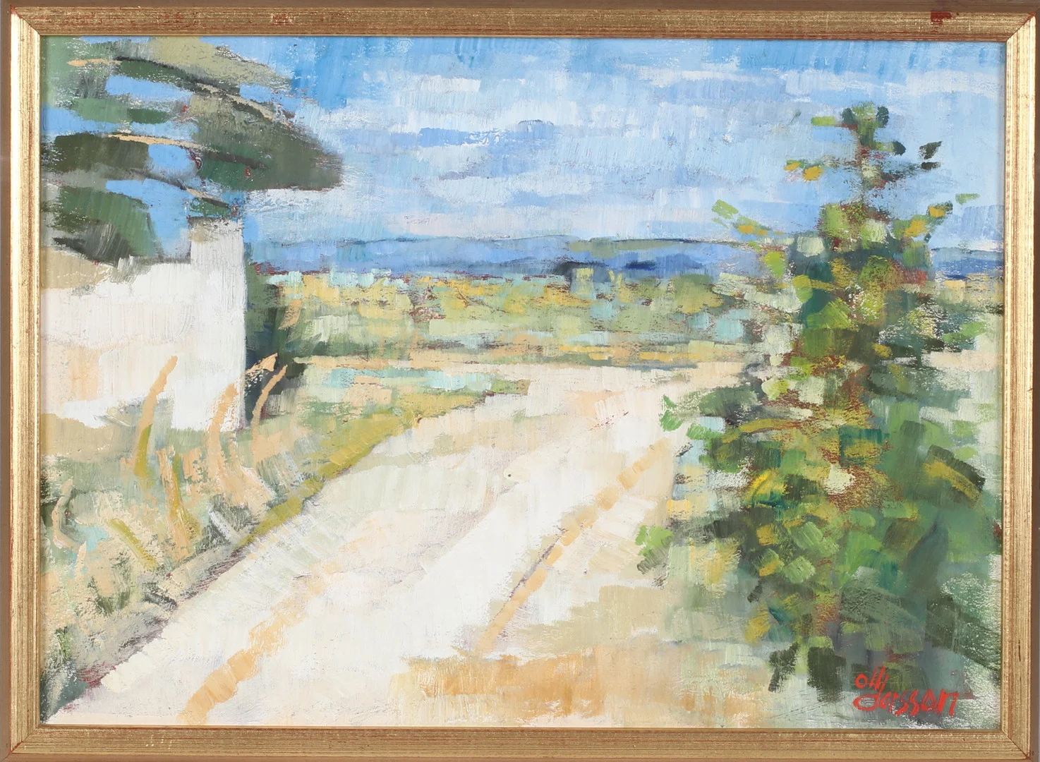 OLLE LARSSON. "Byväg Mus", olja på pannå, signerad. — Paintings — Stadsauktion Sundsvall