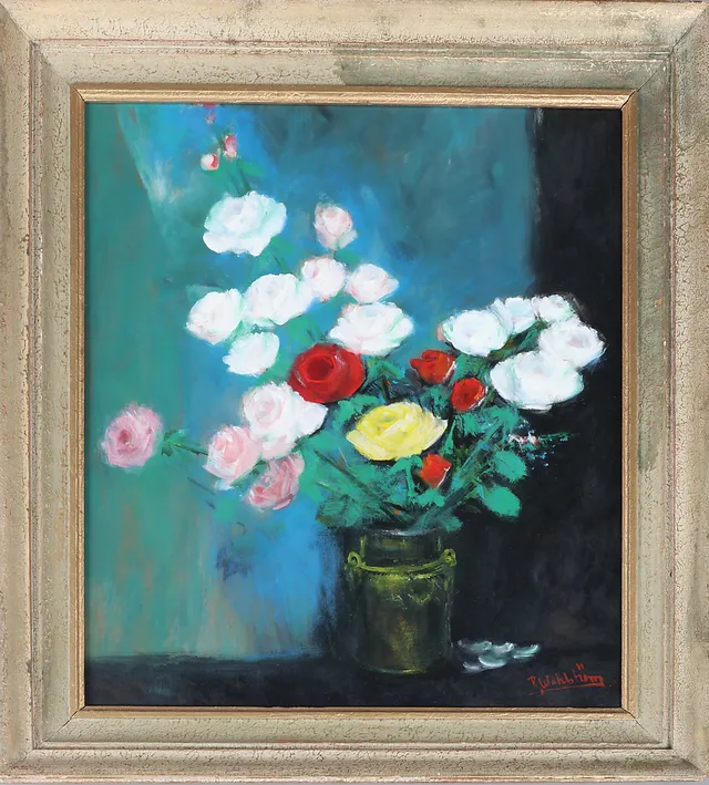 RUNE WAHLSTRÖM. Blomsterstilleben, olja på pannå, signerad.