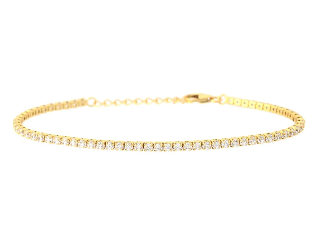 TENNISARMBAND, förgyllt sterlingsilver, cubic zirconia, längd 15-17,7 cm, vikt 2,8 g. — Smycken/Tennisarmband — Kaplans