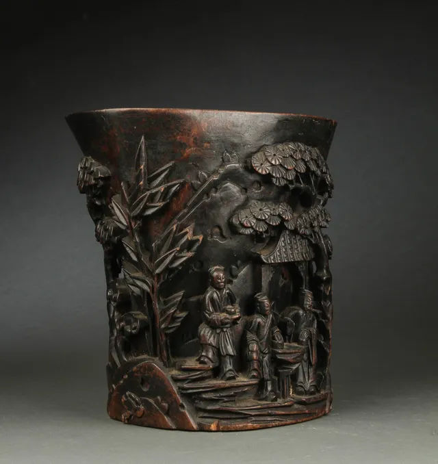 Stor kinesisk brushpot af hardwood, 1800/1900-tallet