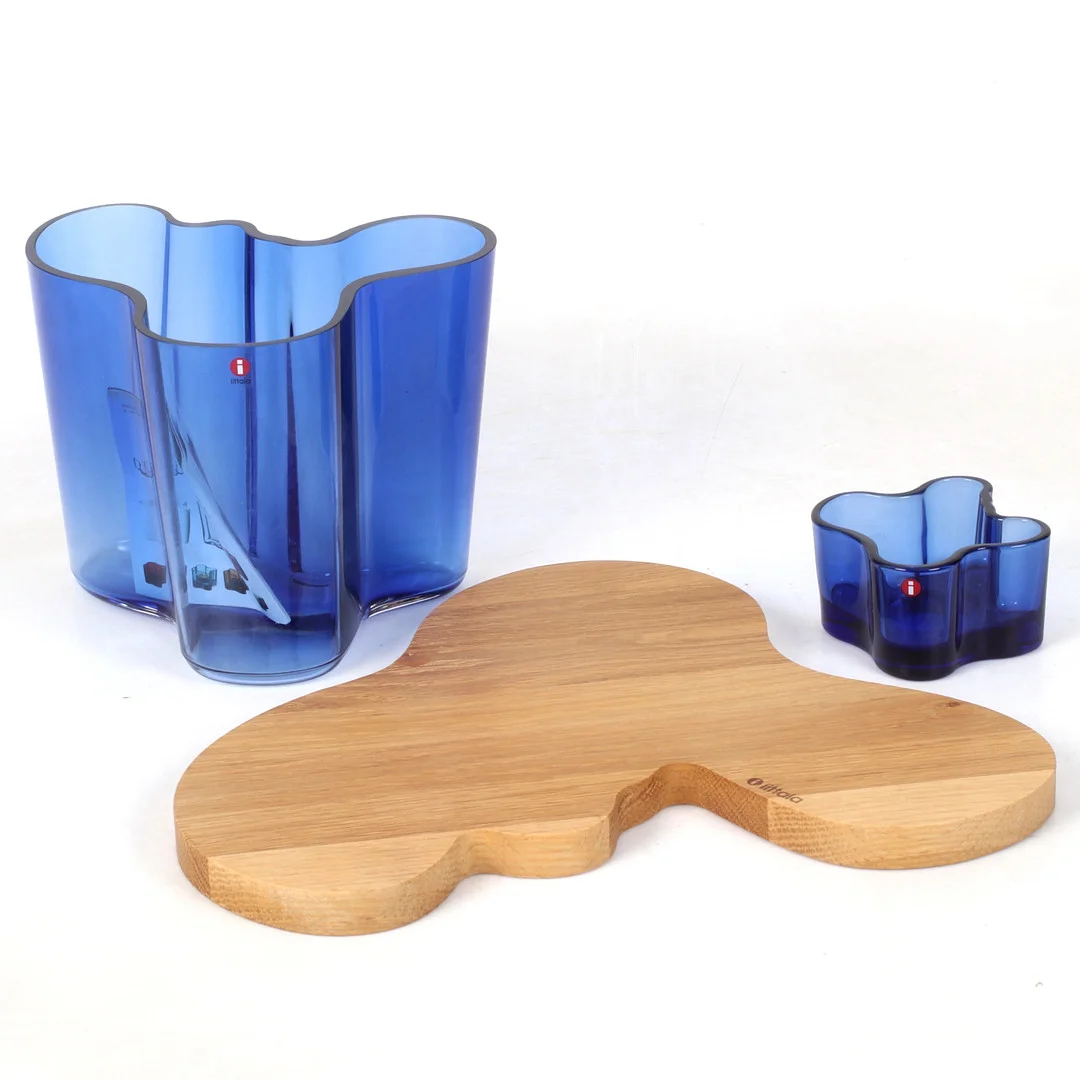 ALVAR AALTO. 2 st, skålar, glas, "Savoy", med bricka, Iittala. — Utility glass — Stadsauktion Sundsvall