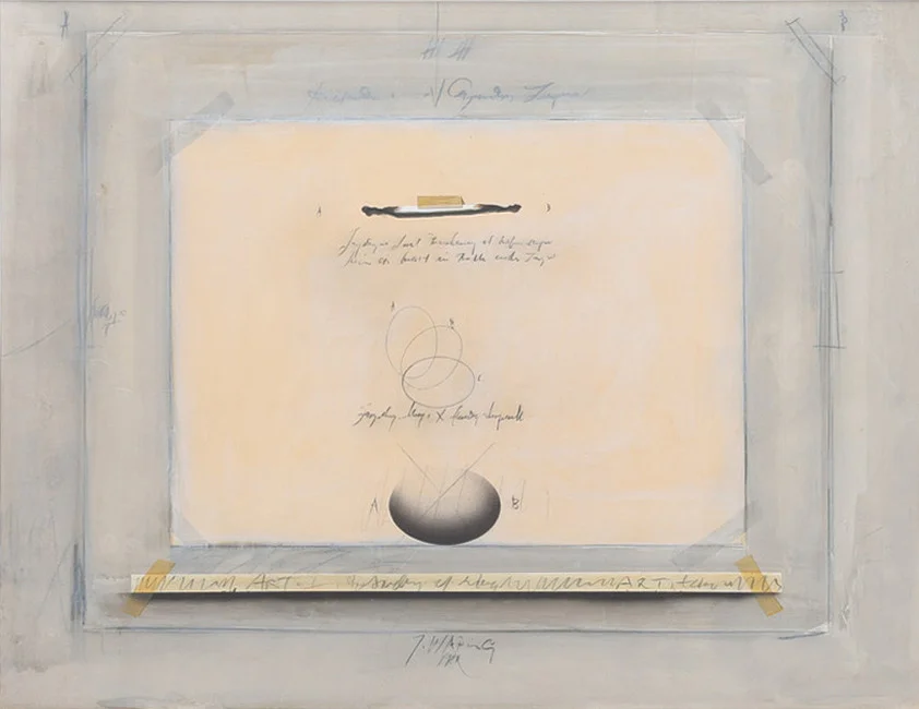 JÖRGEN WARING. BLANDTEKNIK PÅ PAPPER, KOMPOSITION, SIGNERAD & DATERAD 1981. — Paintings — Crafoord Auktioner Lund