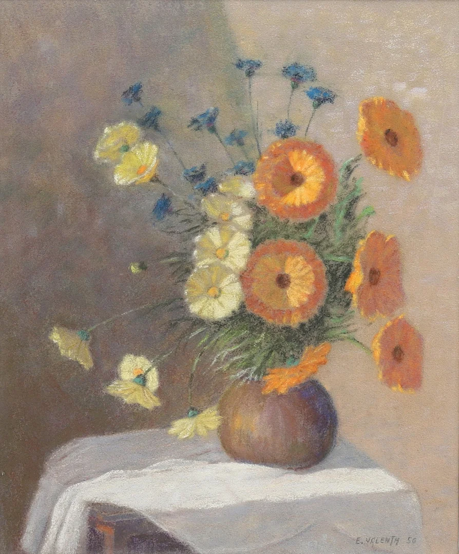 EDDIE VALENTA. Stilleben, pastell, signerad E Valenta och daterad -50. — Paintings — Garpenhus Auktioner