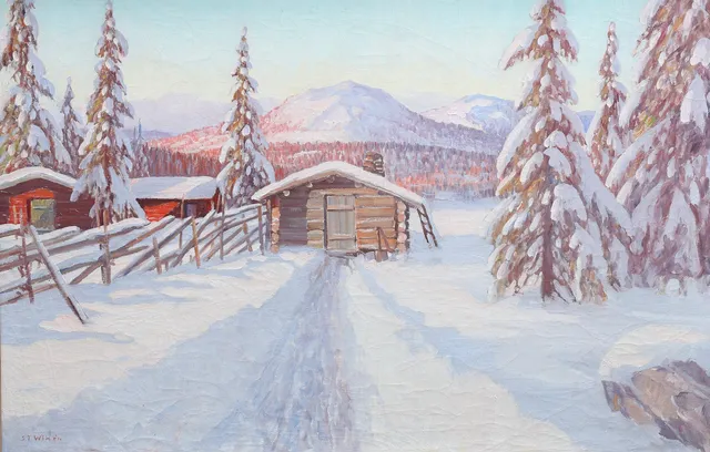 OIDENTIFIERAD KONSTNÄR. Vinterlandskap, olja på duk, signerad S.T Wikén.