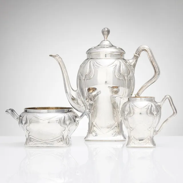 KARL ANDERSON. Kaffeservis, tre delar, silver, Stockholm 1904. Jugend.