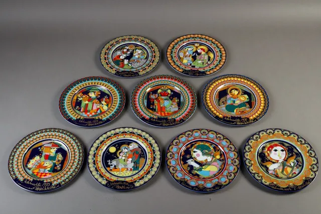 Rosenthal. Bjørn Wiinblad. Samling juleplatter fra 1971-79 (9)