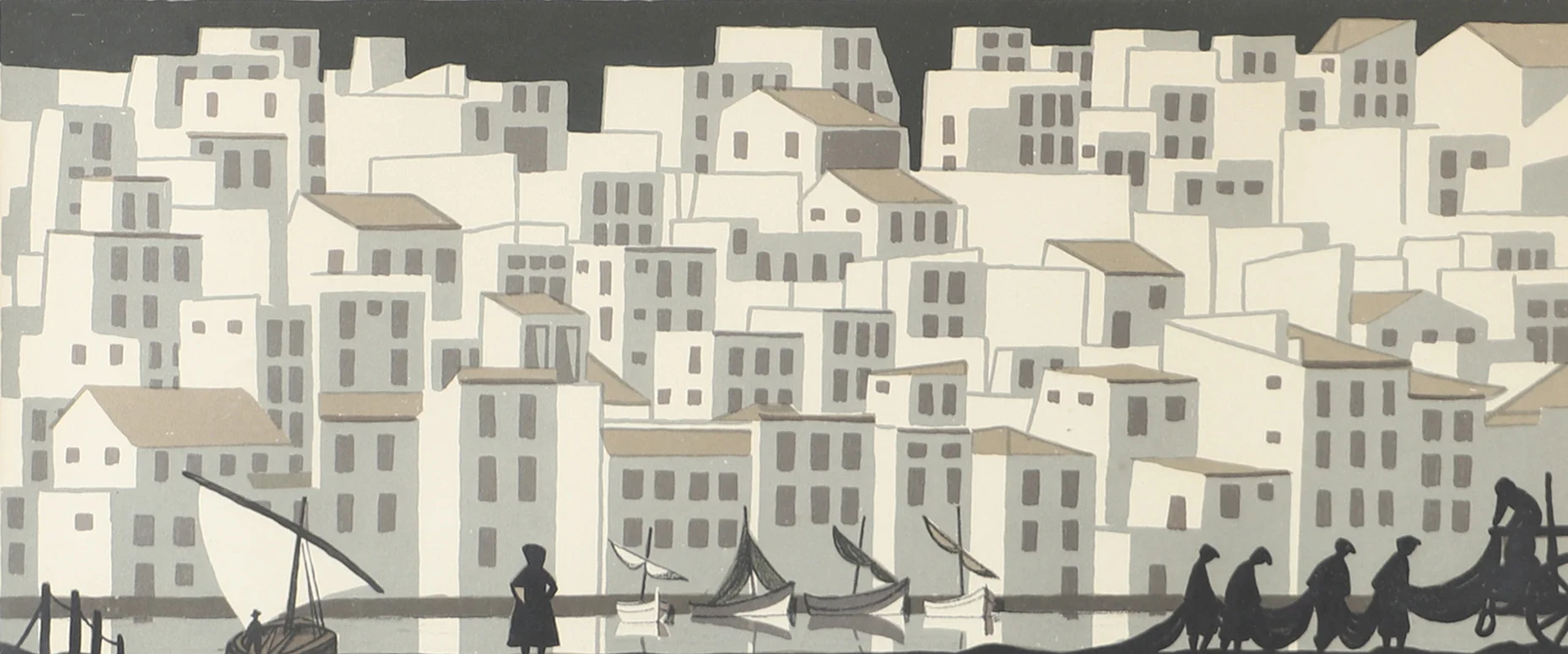 LARS NORRMAN. Hamnmotiv, färglitografi, signerad. — Engravings & Prints — Helsingborgs Auktionskammare
