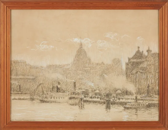 LOUIS SPARRE (1863-1964). Stockholmsmotiv, pastell och krita, signerad.
