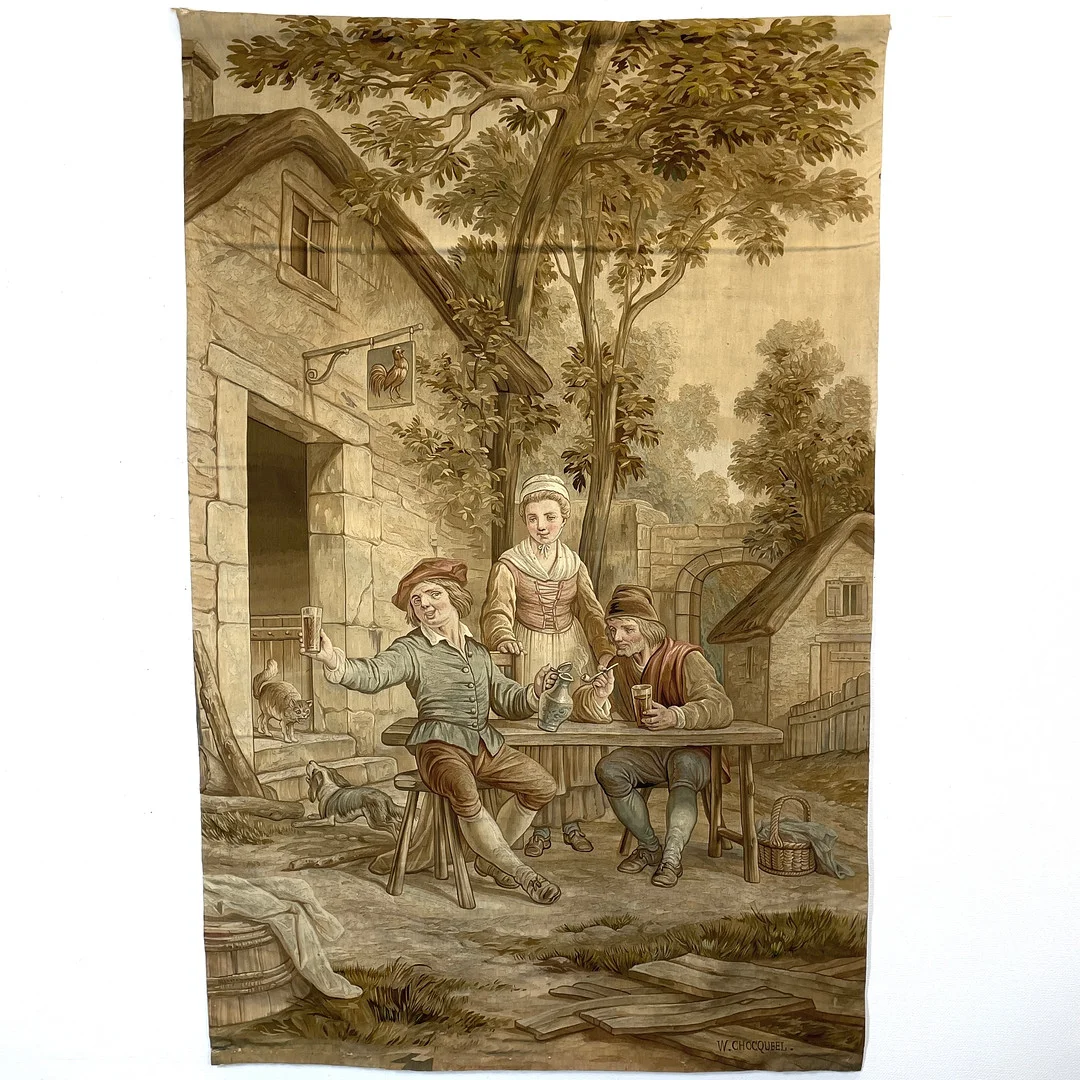 VÄVD TAPET. Gobelängteknik, signerad W. Chocqueel, Frankrike, 1800-talets senare del. — European Carpets & Textiles — Roslagens Auktionsverk