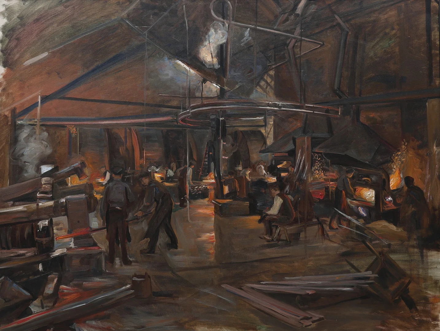BRUNO HOPPE. TILLSKRIVEN. olja på duk, 141 x 106 cm, motiv av glasbruksmiljö, osignerad. — Paintings — Auktionsmagasinet Vänersborg