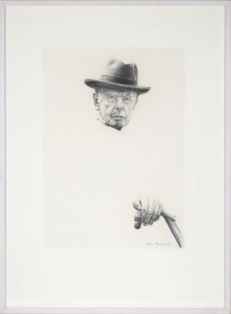 FRANK BJÖRKLUND. "Den vite mannen, blyerts på papper signerad. — Drawings — Stadsauktion Sundsvall