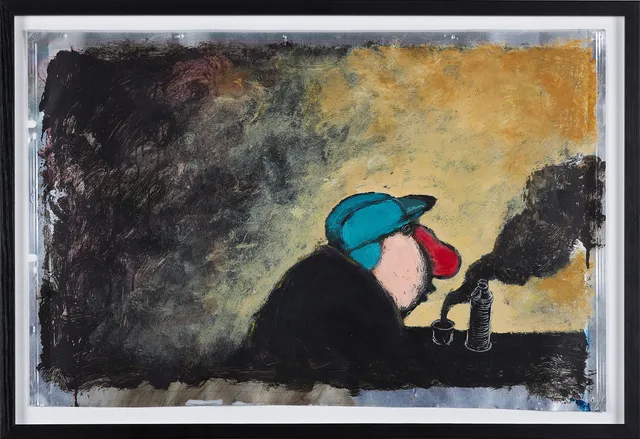 ULF LUNDKVIST. (Född 1952) "mannens obotliga ensamhet, olja på plåt, tillskriven.