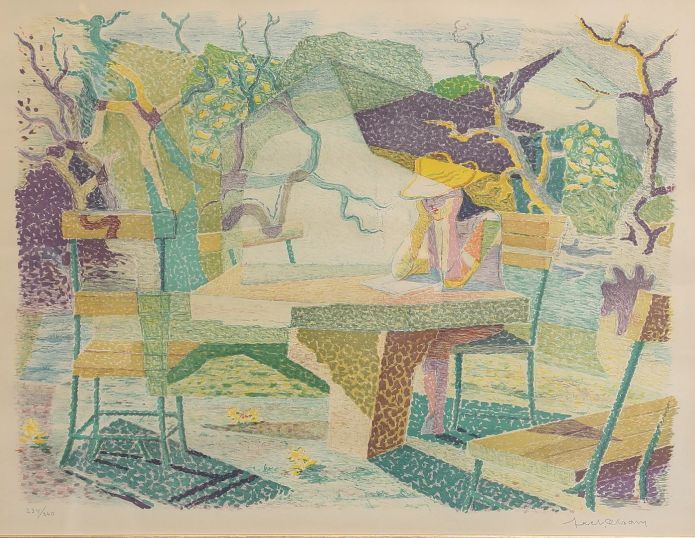 AXEL OLSON. "Stenbordet". Färglitografi, signerad och numrerad 234/260. — Engravings & Prints — Auktionshuset Thelin & Johansson