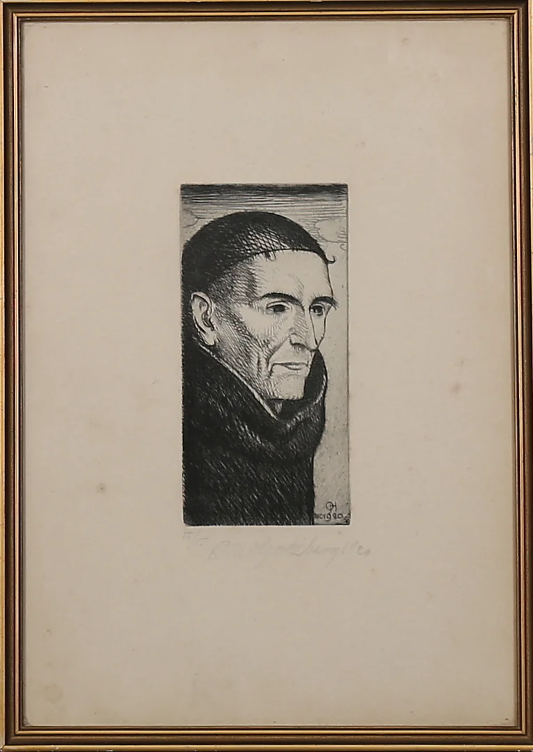 OLLE HJORTSBERG. Ansikte, etsning, signerad, numrerad VI/VI samt daterad 1920. — Engravings & Prints — Garpenhus Auktioner
