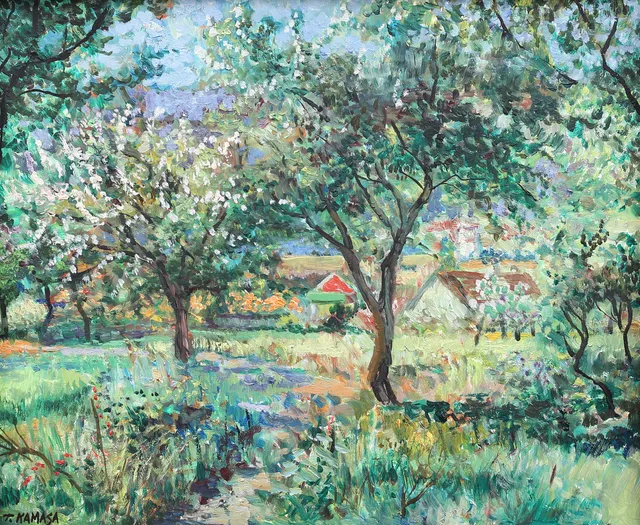 TADEUSZ KAMASA. Sommarlandskap, olja på pannå, signerad T. Kamasa.