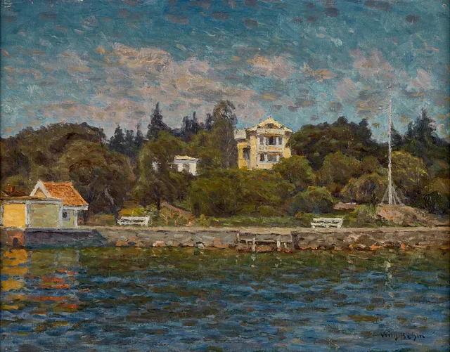 WILHELM BEHM (1859-1934). Sommarhus, signerad Wilh.Behm, olja på duk.
