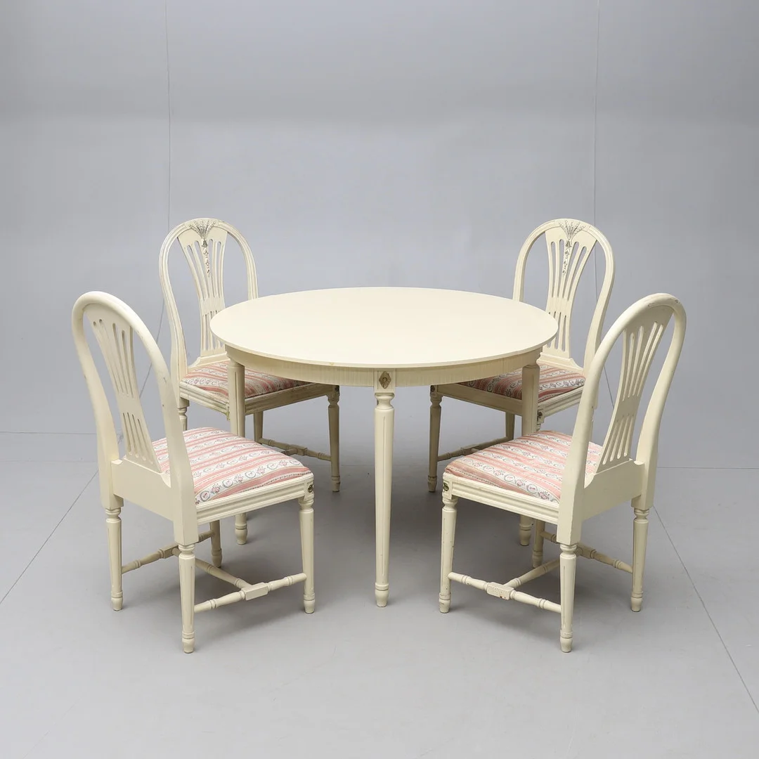 MATGRUPP, 5 delar, gustaviansk stil, 1900-talets andra hälft. — Dining room furniture — Gomér & Andersson Norrköping