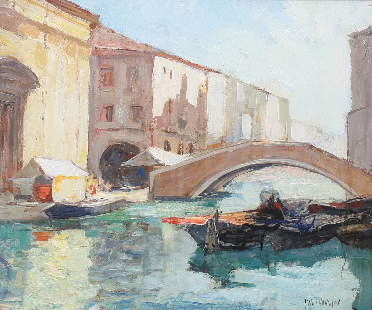 KNUT NORMAN. Olja på pannå, motiv från Venedig, signerad. — Paintings — Auktionshuset Thelin & Johansson