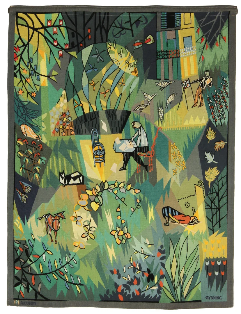 LARS GYNNING. Vävd tapet "Mon jardin", Aubusson omkring 1950. — Textiles — Göteborgs Auktionsverk
