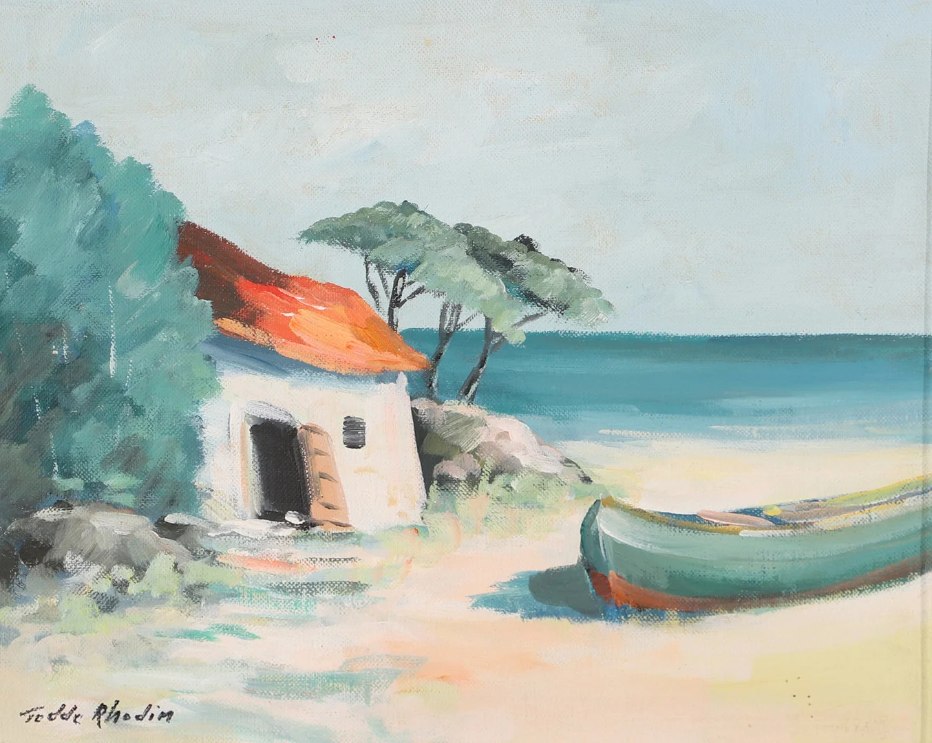 TEDDE RHODIN. "Spansk kust", olja på duk, signerad. — Paintings — Helsingborgs Auktionskammare