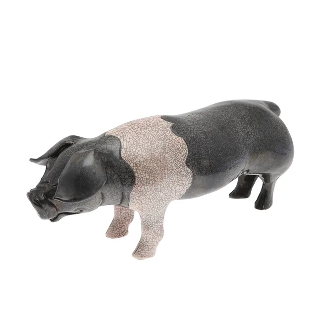 JENNIE HALE (B 1956). LARGE RAKU STUDIO POTTERY FIGURE GROUP OF A PIG.