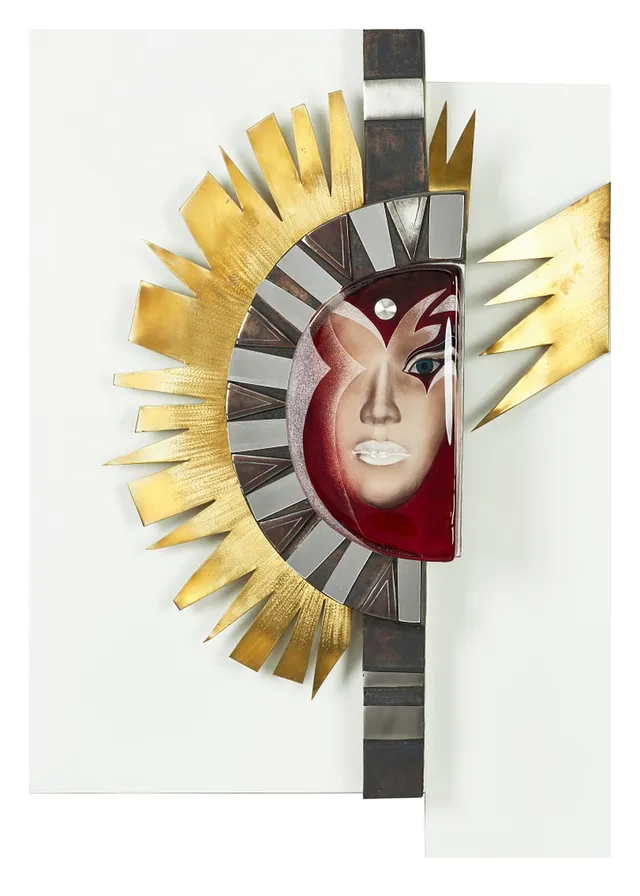 MATS JONASSON (Sverige, född 1945j, "Medea", signerad Mats Jonasson Målerås Sweden, LTD 7/9, glas och järn.