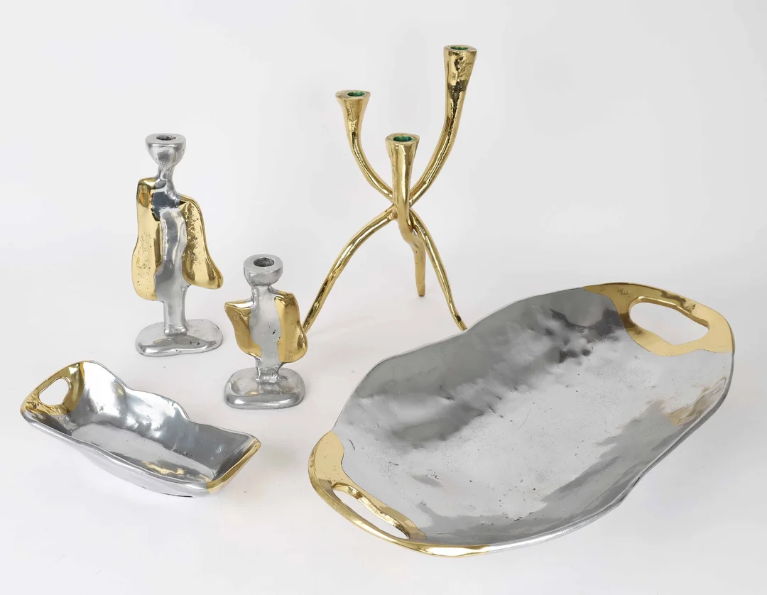 David Marshall: Candlesticks and Dishes (5) — Silver, bronze, copper and pewter/Bronze, copper, brass, pewter — Lauritz