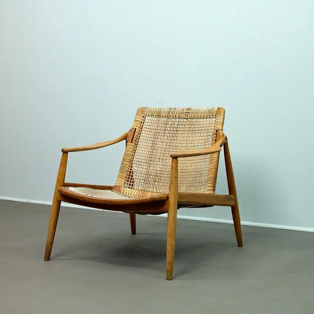 HARTMUT LOHMEYER. für Wilkhahn, Sessel / Lounge Chair, Bastgeflecht, 1950er Jahre, Deutschland.