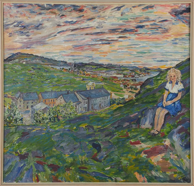 KARL DAHLQVIST. Stadsvy från bergen, olja på duk, signerad Karl Dahlqvist och daterad 1937.