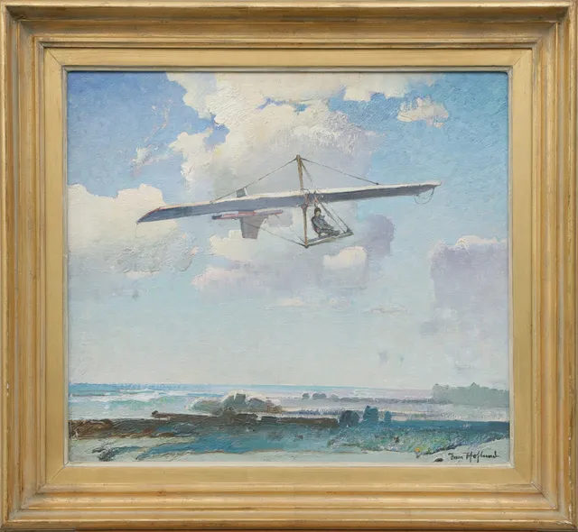 IVAN HOFLUND. OLJA, på duk, motiv med segelflygare, signerad.