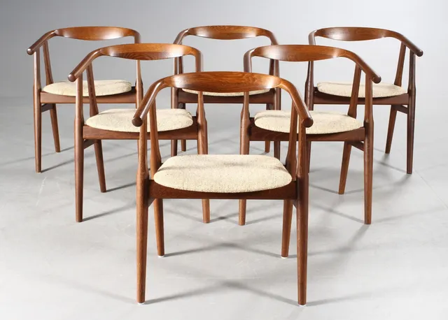 H. J. Wegner for Getama. Armchairs, smoked oak, Model GE-525 (6)