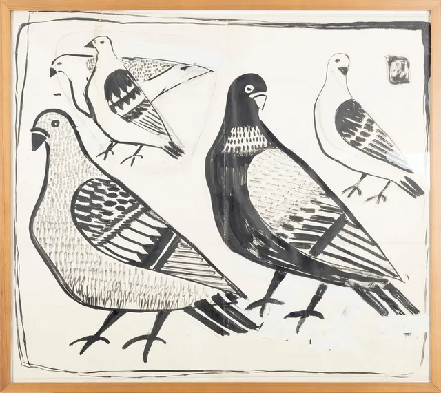 DORA JUNG. RITNING, för linnedamast bildväven Duvorna, 1950-talets början.