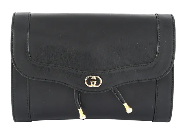 VÄSKA, GUCCI, vintage, svart läder, guldfärgade beslag, 19x13x4cm.