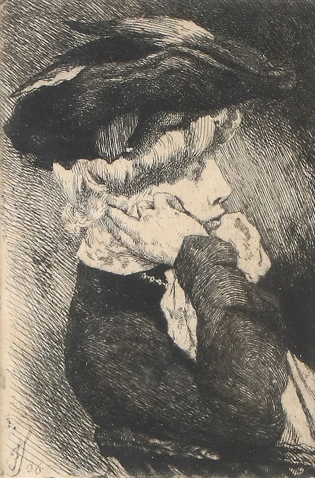 FRANS SCHWARTZ. Etsning. Porträtt. Signerad i trycket.