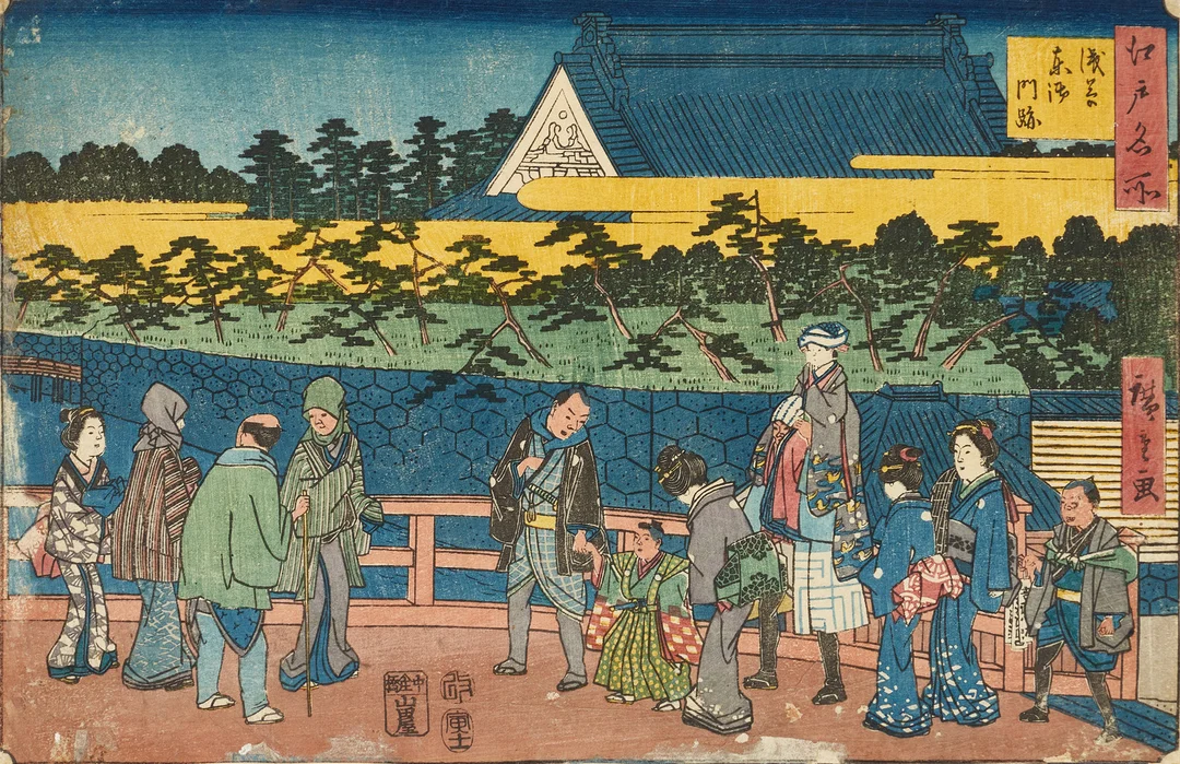 HIROSHIGE (1797-1858), Higashi Hongan-ji-templet i Asakusa ur serien Edo Meisho, 1854. — Engravings & Prints — Crafoord Auktioner Stockholm