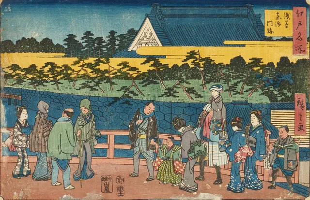 HIROSHIGE (1797-1858), Higashi Hongan-ji-templet i Asakusa ur serien Edo Meisho, 1854.