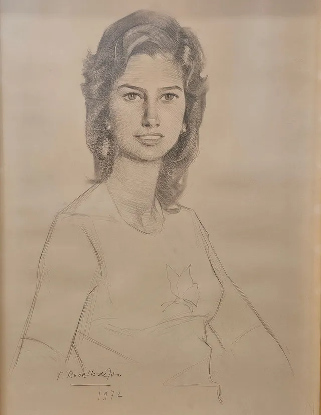 FÉLIX REVELLO DE TORO. Retrato de joven. Dibujo a lápiz firmado y fechado en 1972.