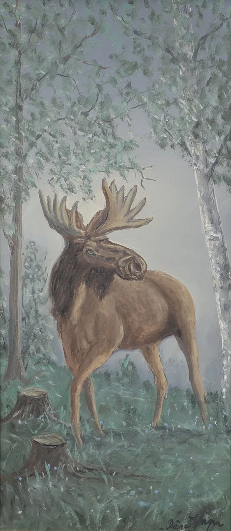 YNGVE JOHANSSON. Älg, olja på pannå, signerad. — Paintings — Växjö Auktionskammare