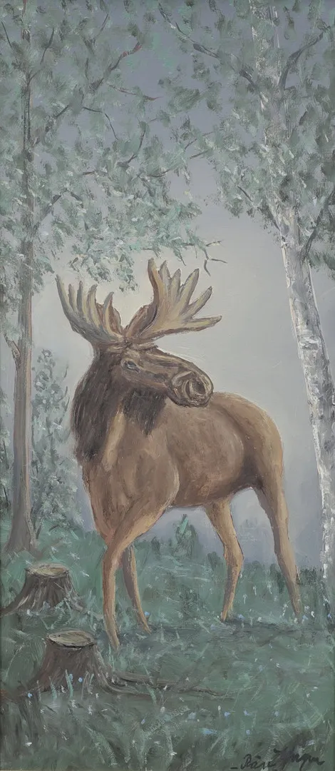 YNGVE JOHANSSON. Älg, olja på pannå, signerad.