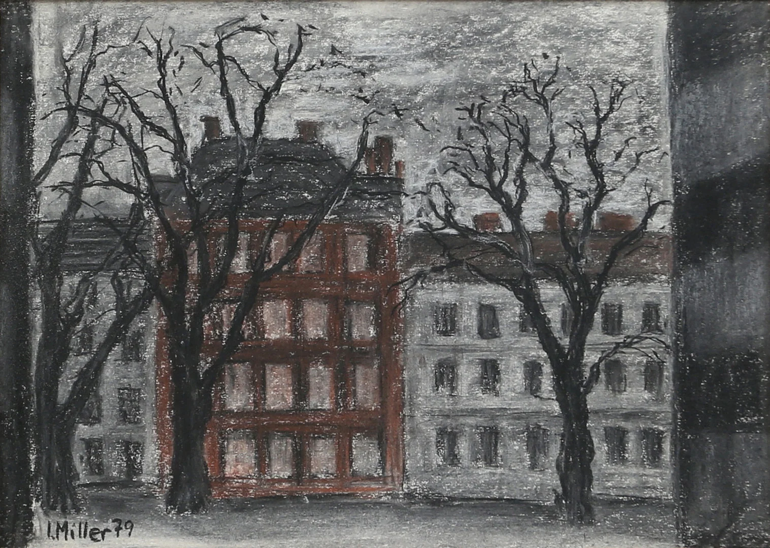 OIDENTIFIERAD KONSTNÄR. Gatuvy, pastell på papper, signerad I. Miller -79. — Drawings — Garpenhus Auktioner
