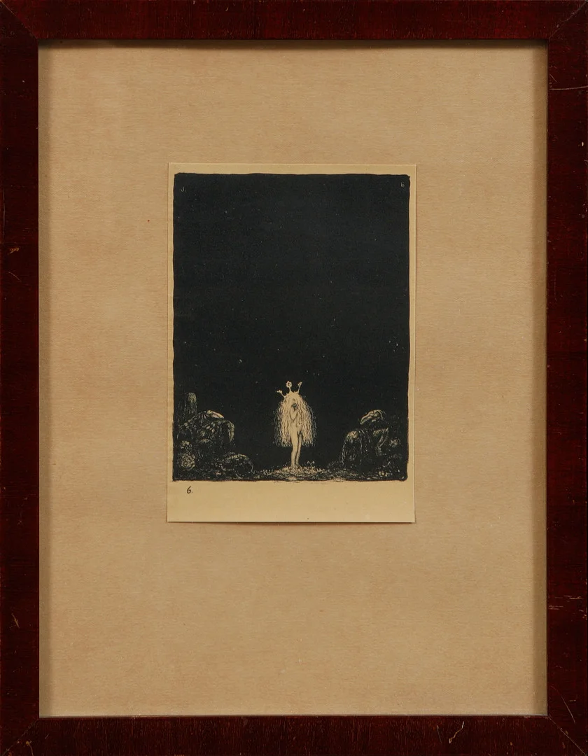JOHN BAUER. "DEN LILLA PRINSESSAN OCH SMÅTROLLEN", litografi, no 6 ur boken "Troll", Ernst Bauers förlag, Göteborg, 1915. — Engravings & Prints — Göteborgs Auktionsverk