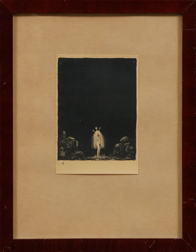JOHN BAUER. "DEN LILLA PRINSESSAN OCH SMÅTROLLEN", litografi, no 6 ur boken "Troll", Ernst Bauers förlag, Göteborg, 1915.