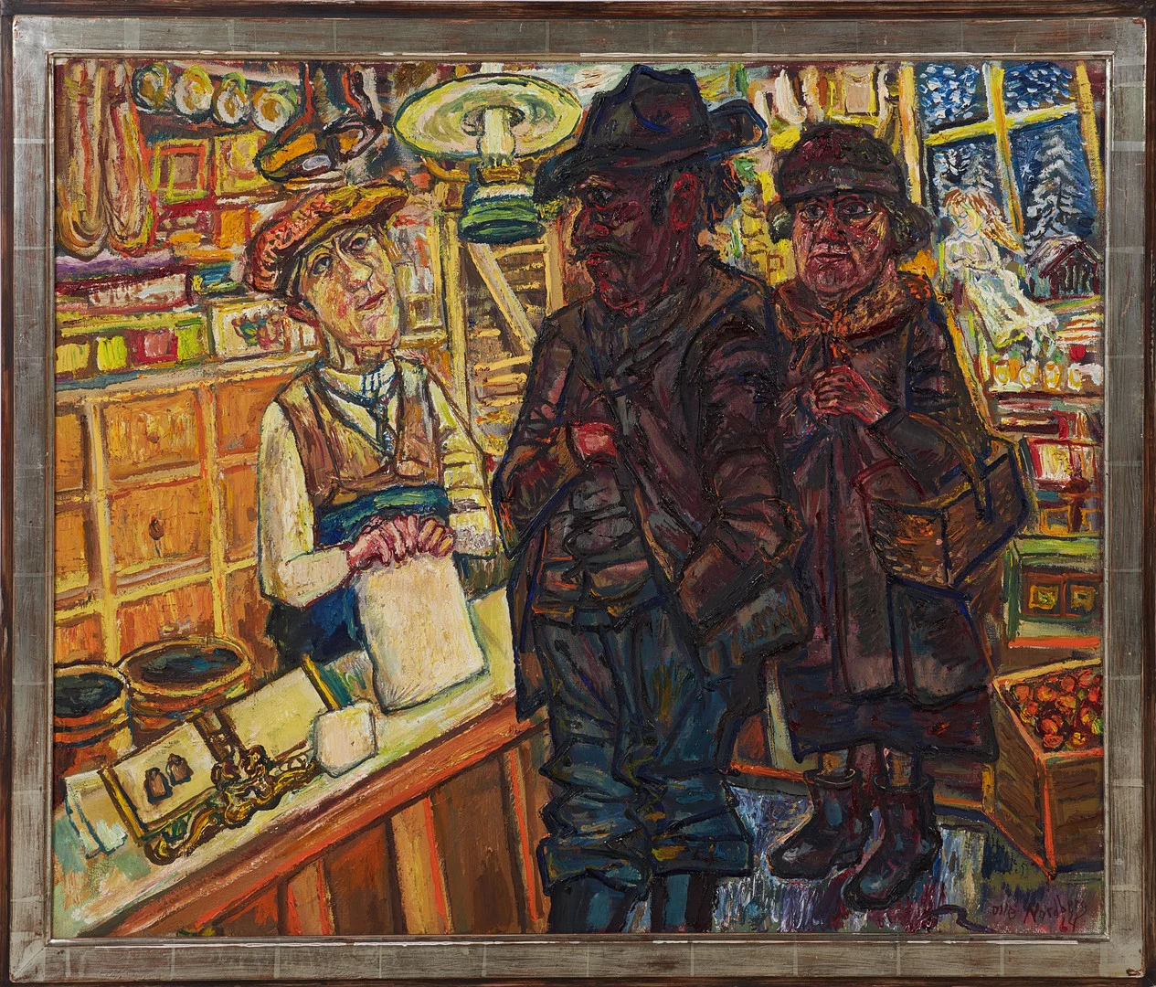 OLLE NORDBERG. "Handelsboden", olja på pannå, signerad och daterad -64. — Paintings — Stockholms Auktionsverk Sickla