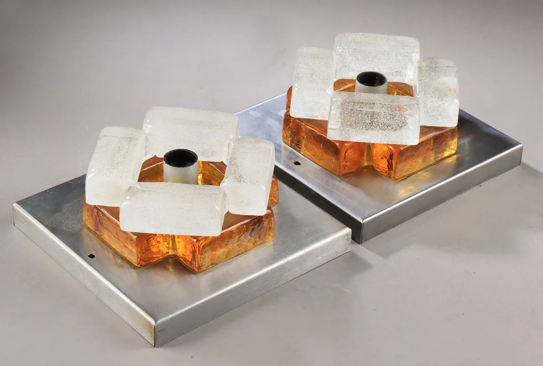 Albano Poli for Poliarte. Et par væglamper i glas fra 60'erne (2) — Lamps and lighting/Wall lighting — Lauritz