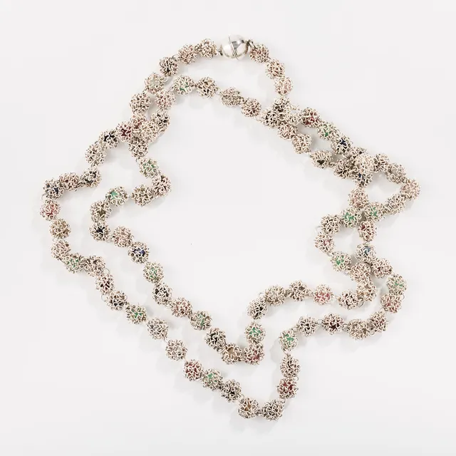 SEBASTIAN SCHILDT. A sterling silver and multi-gem set long-chain necklace, Stockholm 2017.