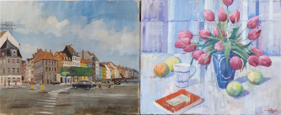 Jørgen Budde Nielsen. Byparti og opstilling. Olie på lærred (cd) — Paintings and sculptures/Older pictorial arts — Lauritz