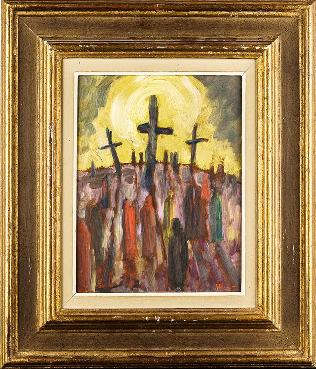 LOUISE "ISE" MORSSING (FÖDD LILLIESKÖLD, ÖSTERSUND 1878-1969 STOCKHOLM). Olja på pannå, Religiöst motiv, Signerad.