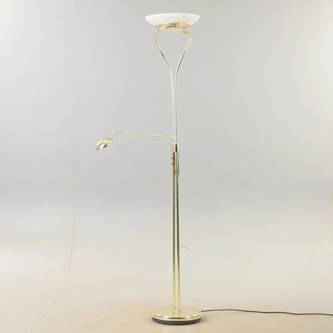 GOLVLAMPA, mässing och glas, MS Belysning, 1900-talets senare hälft. — Floor lights — Helsingborgs Auktionskammare