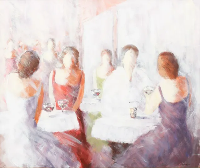 BENGT GÖRAN KARLSSON. "Hörnans café", olja på duk, signerad.