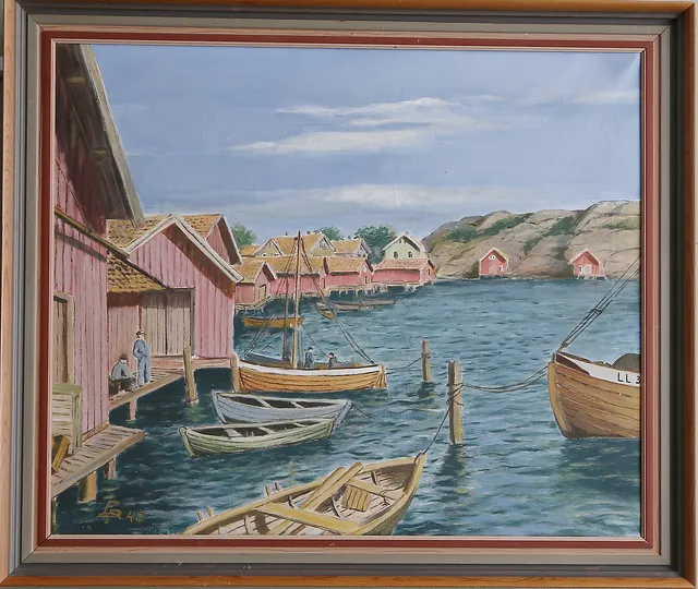 OIDENTIFIERAD KONSTNÄR. Fiskeläge, olja på duk, signerad.